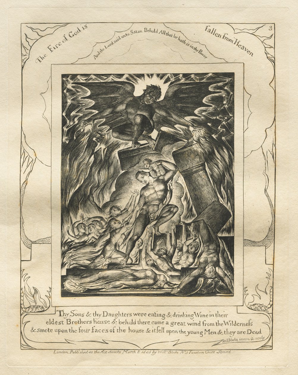 Il Libro di Giobbe: Tav. 3, I tuoi figli e le tue figlie stavano mangiando e bevendo vino nella casa del loro fratello maggiore da William Blake