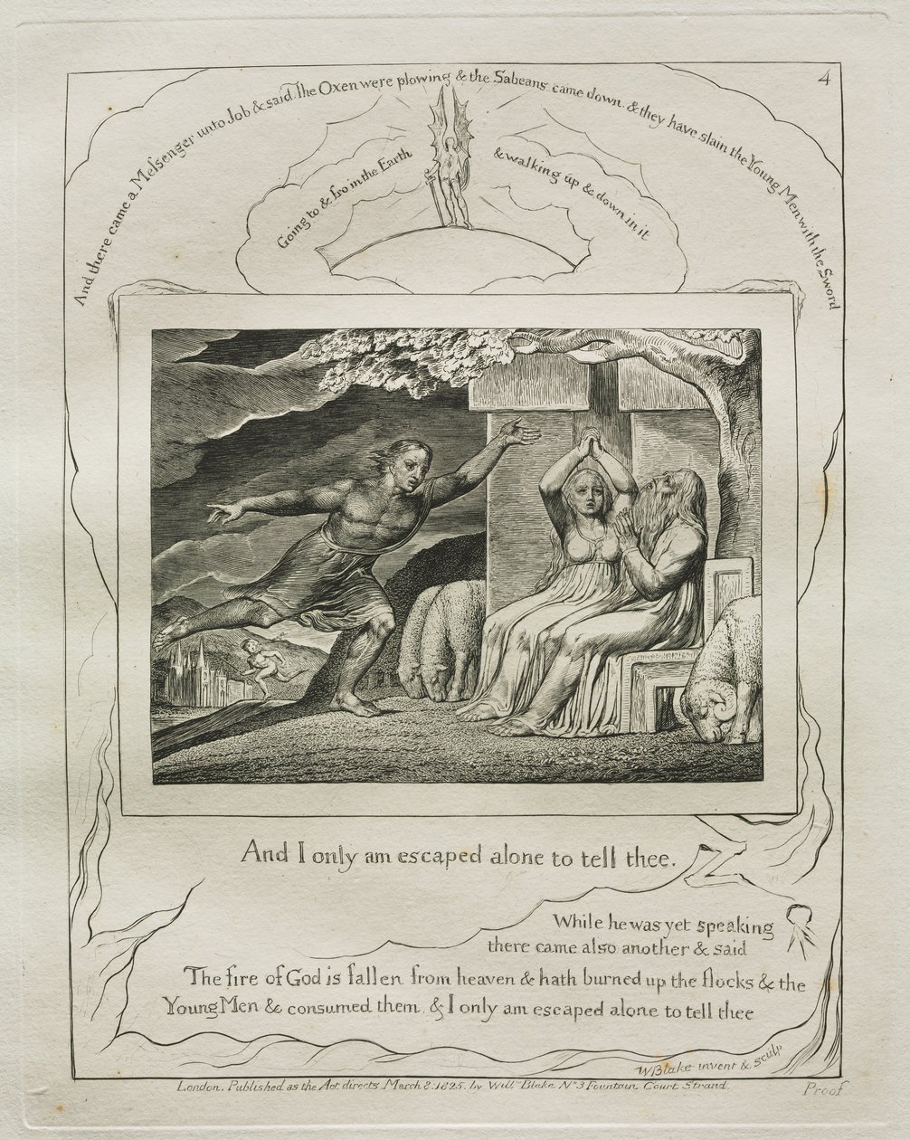 Il Libro di Giobbe: Tav. 4, E io solo sono scampato per raccontartelo da William Blake