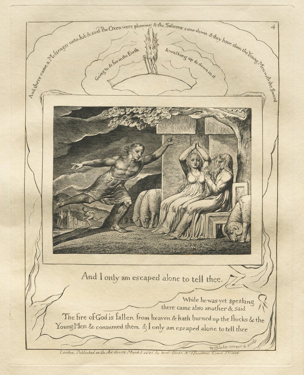 Il Libro di Giobbe: Tav. 4, E io solo sono scampato per raccontartelo da William Blake