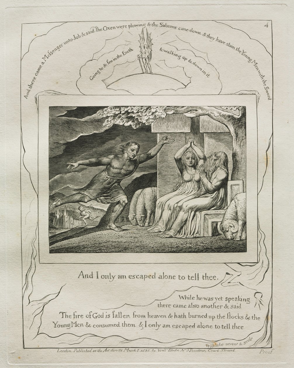 Il Libro di Giobbe: Tav. 4, E io solo sono scampato per raccontartelo, 1825 da William Blake