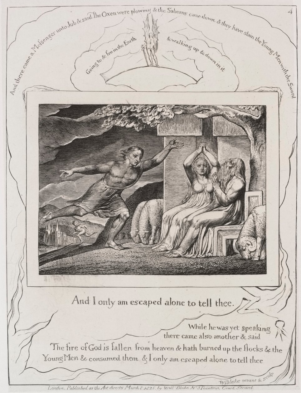 Il libro di Giobbe: Pl. 4, e io solo sono scampato per raccontartelo, 1825 da William Blake