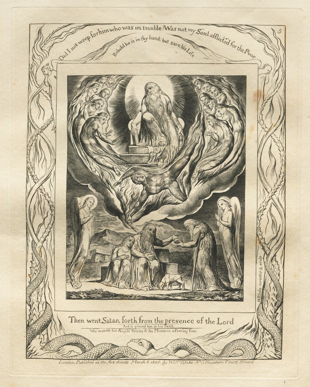 Il libro di Giobbe: Pl. 5, Allora Satana uscì dalla presenza del Signore da William Blake