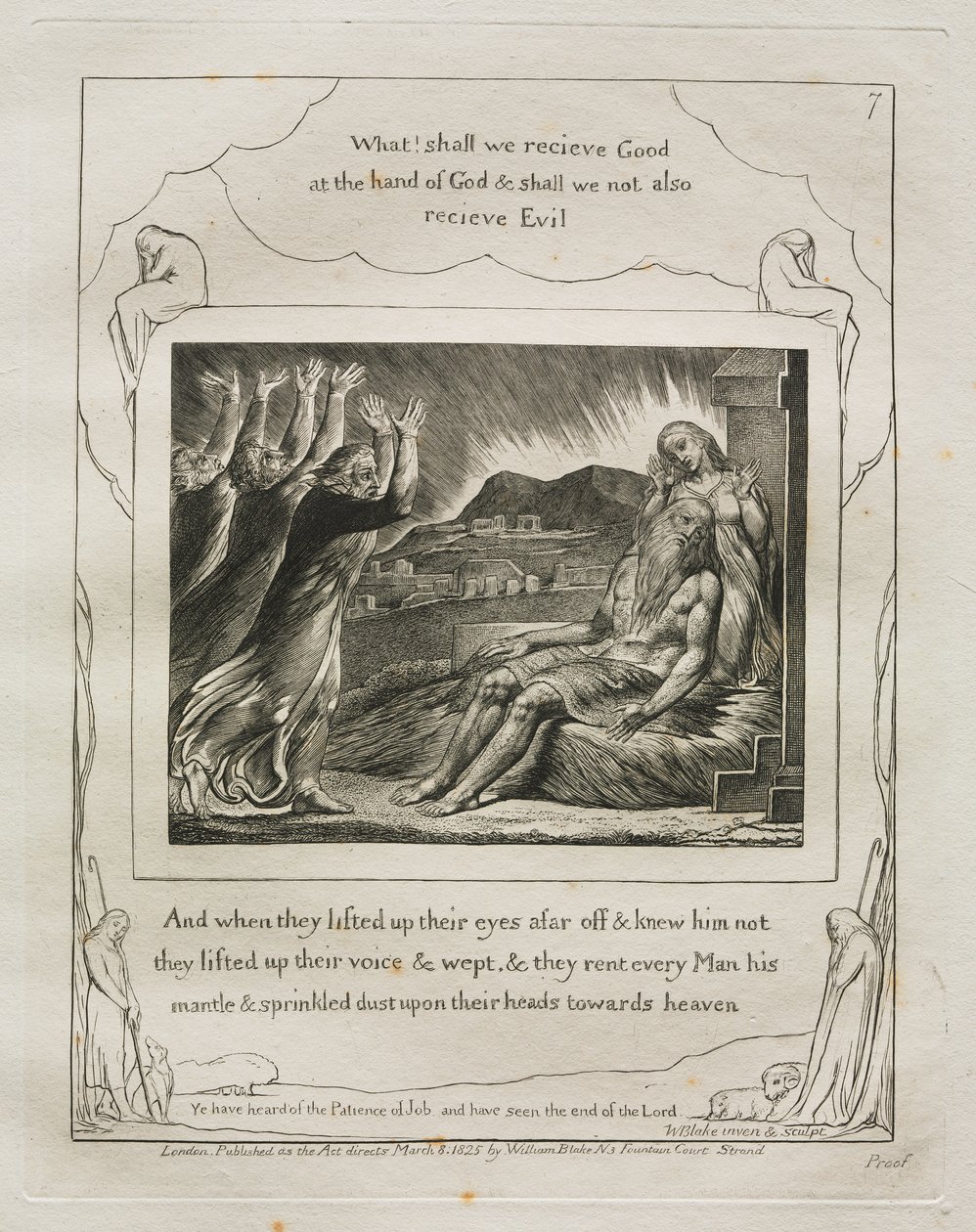Il Libro di Giobbe: Tav. 7, E quando alzarono gli occhi da lontano e non lo riconobbero / alzarono le loro voci e piansero da William Blake