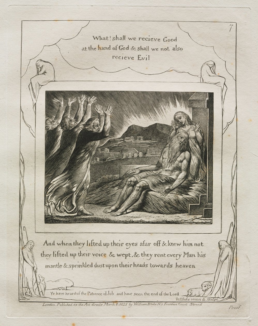 Il libro di Giobbe: Pl. 7, E quando alzarono gli occhi da lontano e non lo riconobbero..., 1825 da William Blake