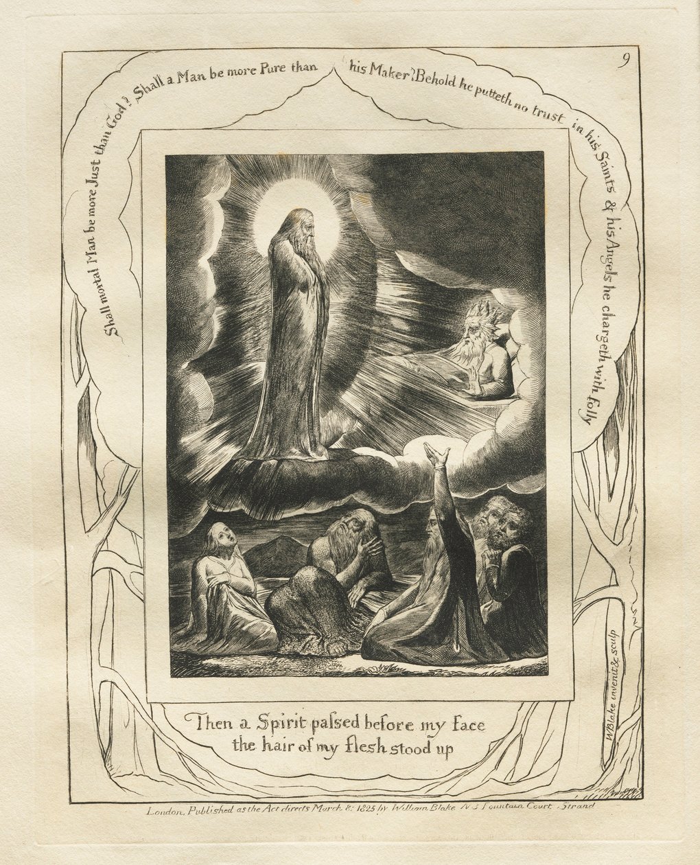 Il libro di Giobbe: Pl. 9, Allora uno spirito passò davanti al mio volto e i peli della mia carne si rizzarono, 1825 da William Blake