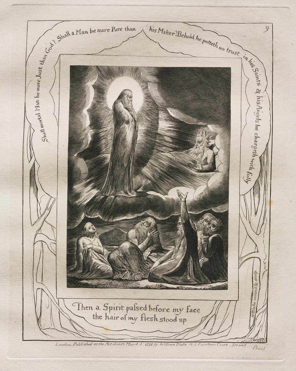 Il libro di Giobbe: Pl. 9, Allora uno spirito passò davanti al mio volto, i peli della mia carne si rizzarono, 1825 da William Blake
