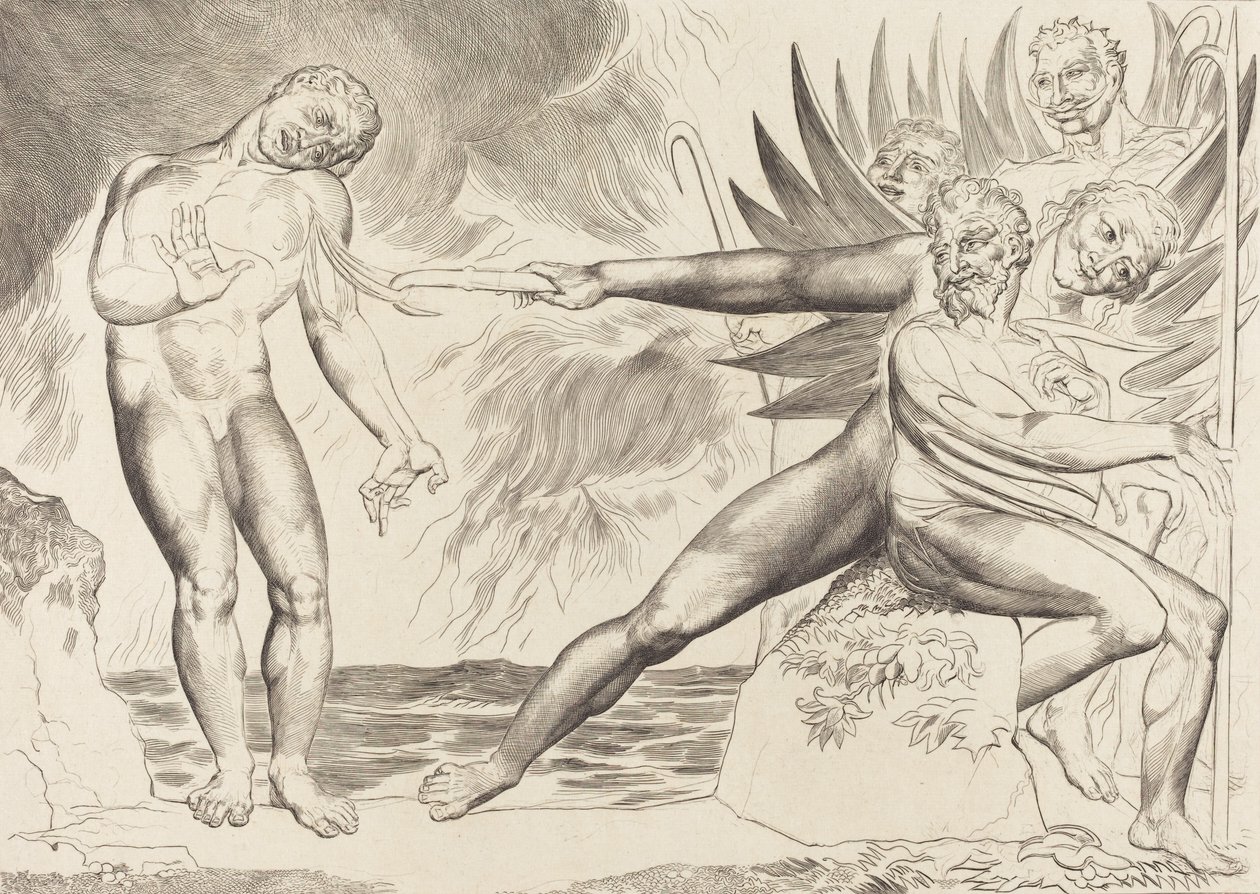 Il cerchio dei funzionari corrotti, i diavoli tormentano Ciampolo da William Blake