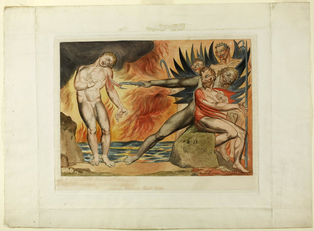 Il Cerchio dei Funzionari Corrotti; i Diavoli che Tormentano Ciampolo. Inferno, canto XXII da William Blake