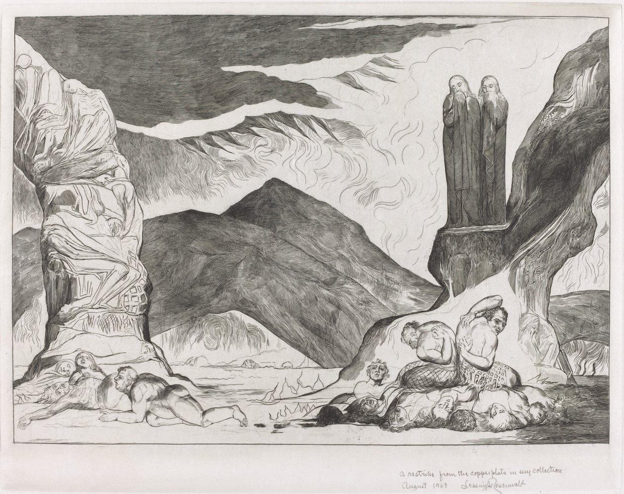 Il cerchio dei falsificatori: Dante e Virgilio si coprono il naso a causa del fetore da William Blake