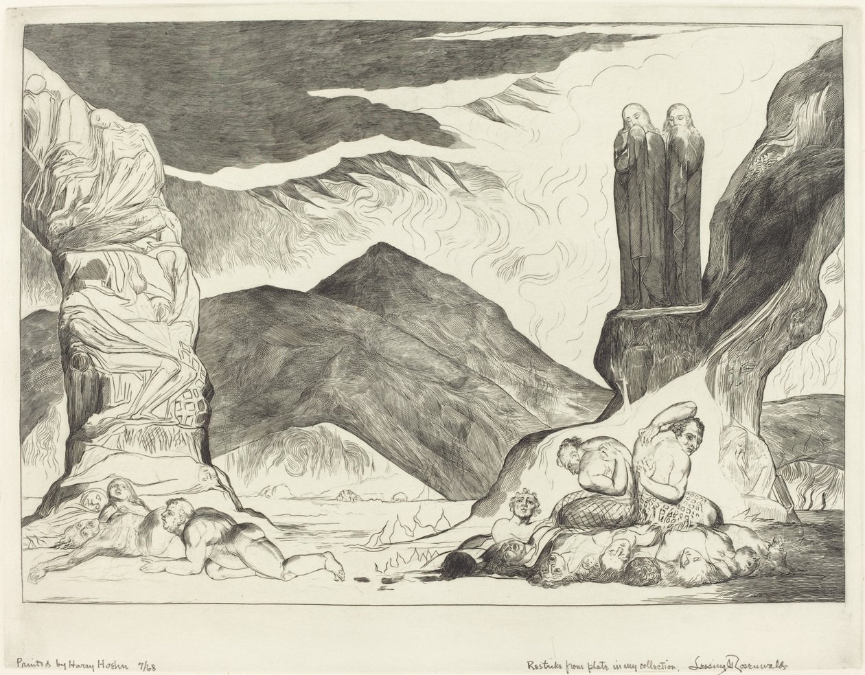 Il cerchio dei falsari, Dante e Virgilio si coprono il naso per la puzza da William Blake