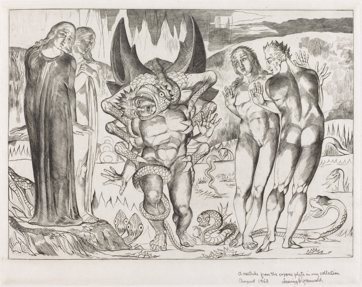 Il Cerchio dei Ladri; Agnolo Brunelleschi Attaccato da un Serpente a Sei Zampe da William Blake