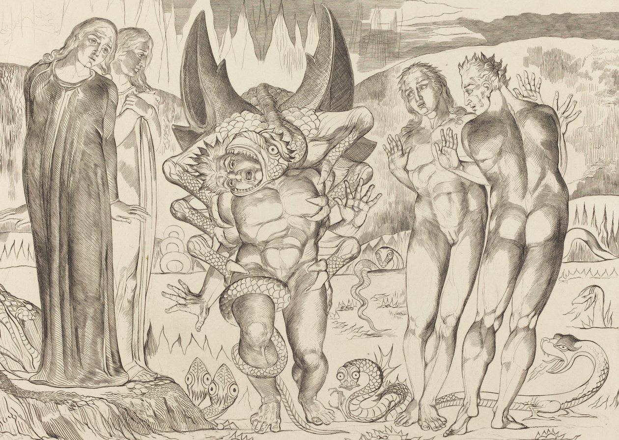 Il cerchio dei ladri, Agnolo Brunelleschi attaccato da un serpente a sei zampe da William Blake