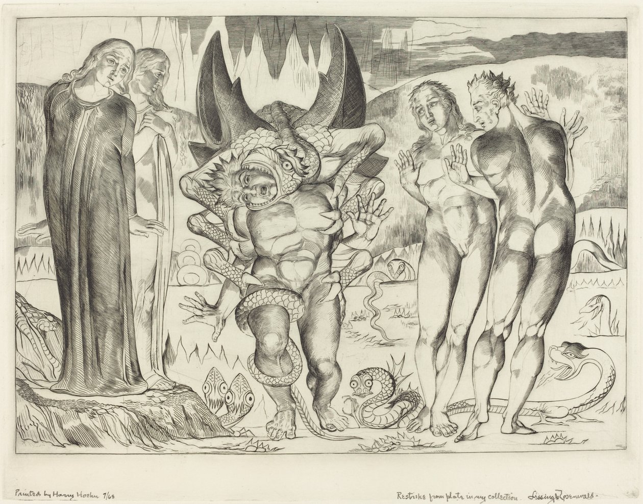Il cerchio dei ladri, Agnolo Brunelleschi attaccato da un serpente a sei zampe da William Blake