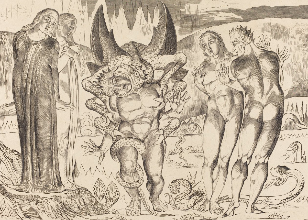 Il cerchio dei ladri, Agnolo Brunelleschi attaccato da un serpente a sei zampe da William Blake
