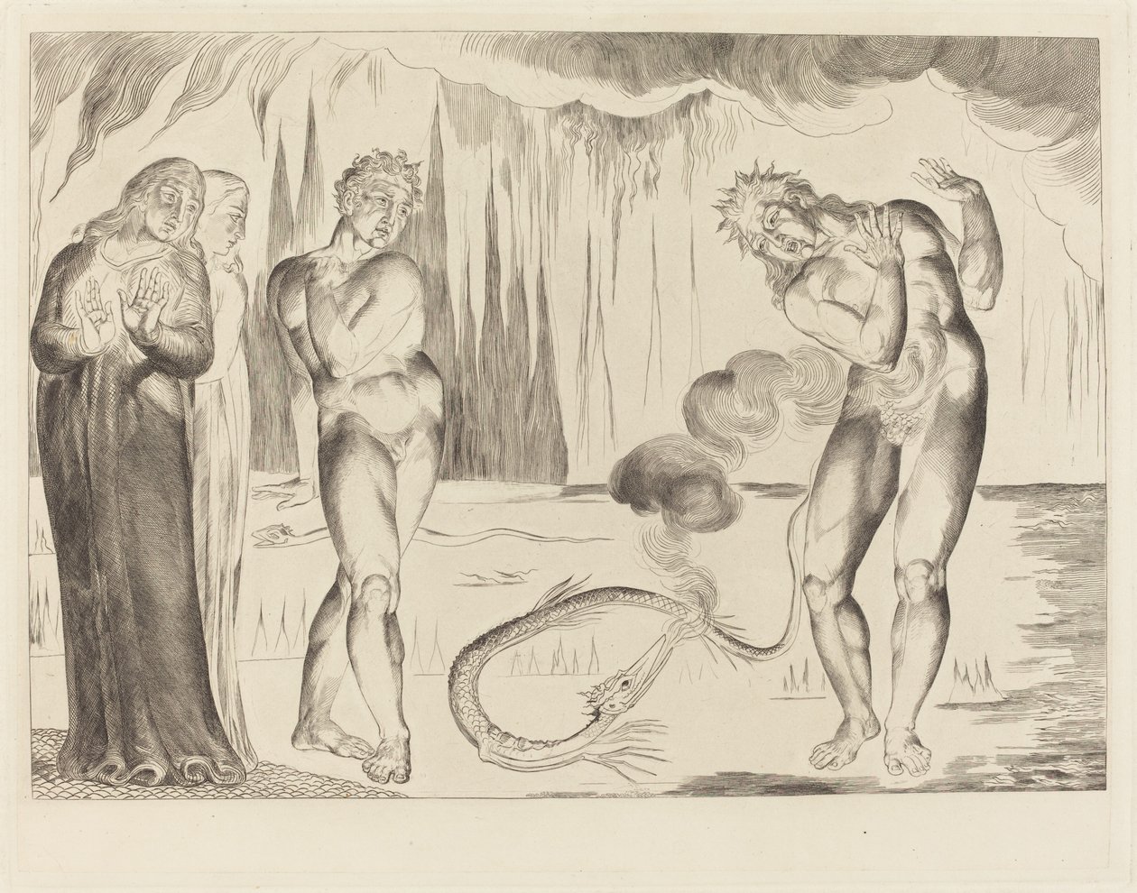 Il Cerchio dei Ladri; Buoso Donati Attaccato dal Serpente da William Blake