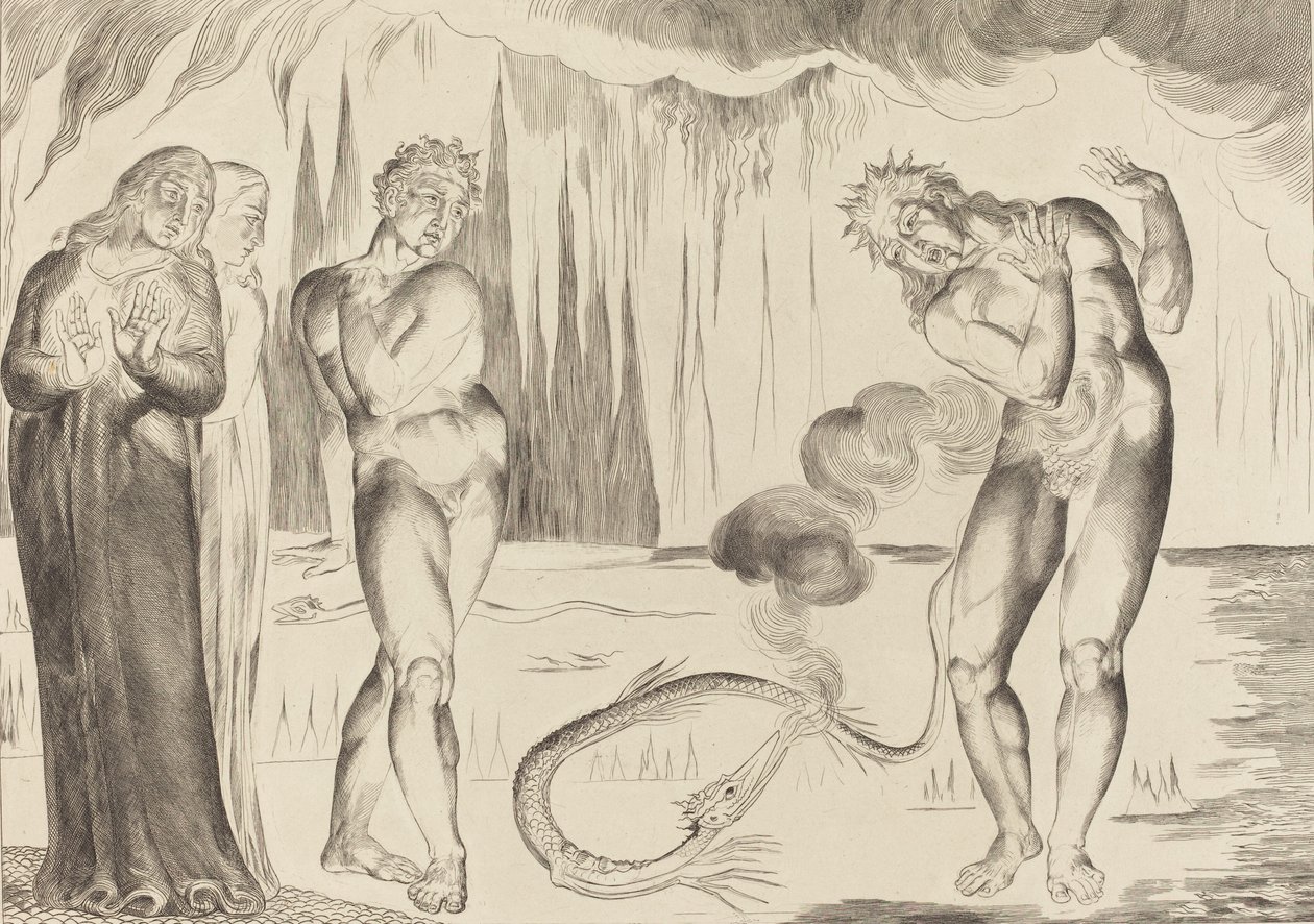Il cerchio dei ladri, Buoso Donati attaccato dal serpente da William Blake