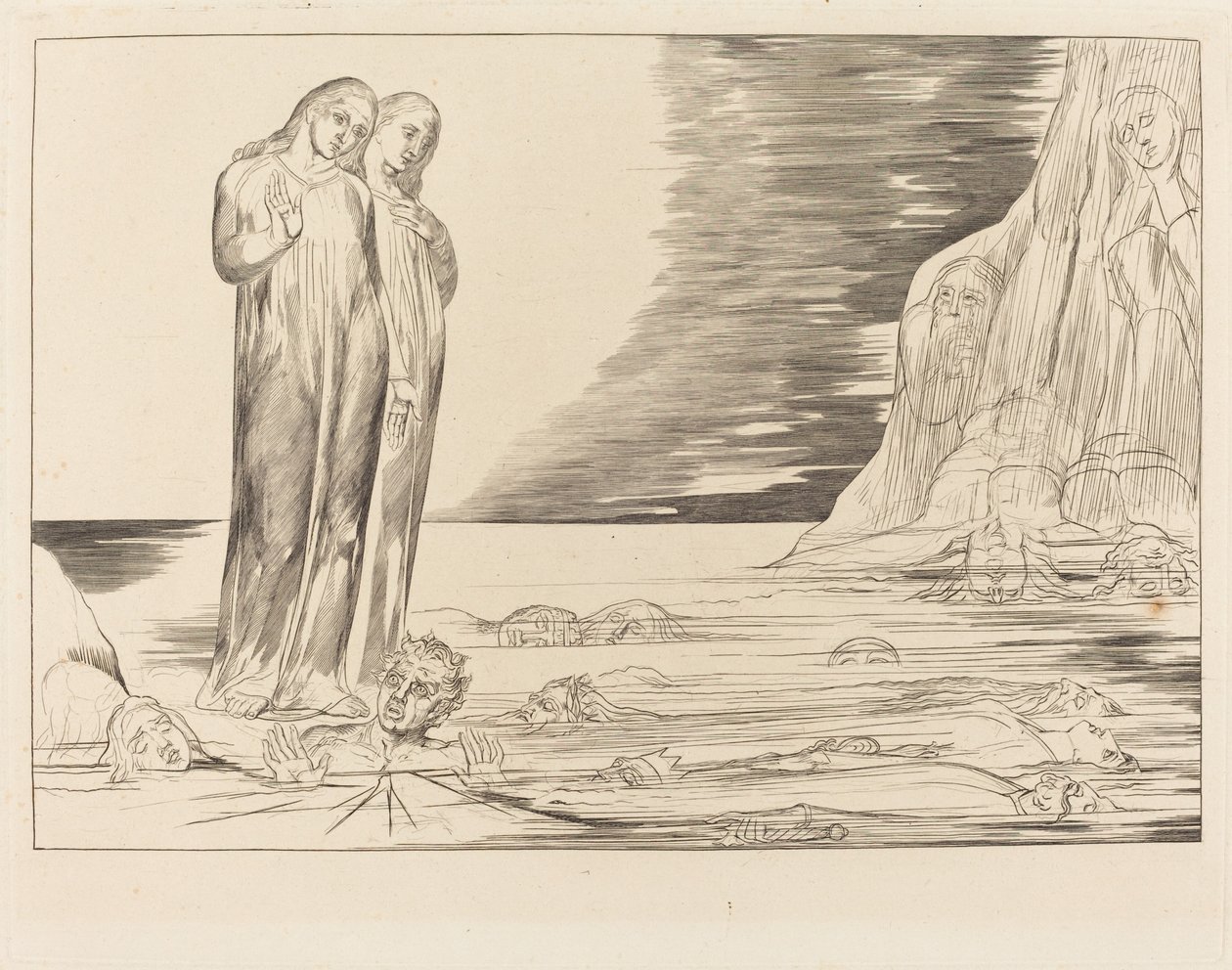 Il Cerchio dei Traditori; Il Piede di Dante Colpisce Bocca degli Abbate da William Blake