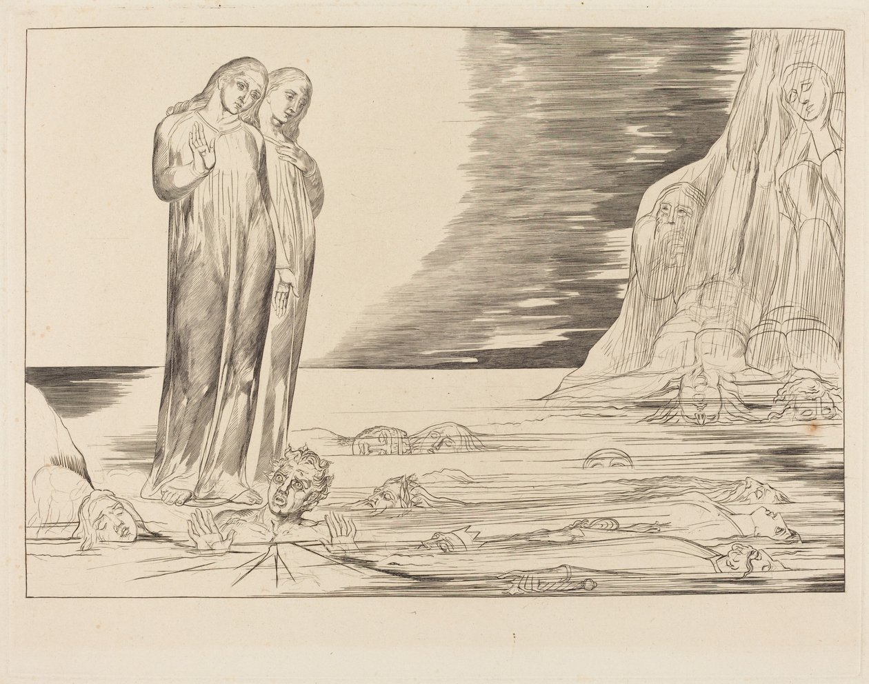 Il cerchio dei traditori; il piede di Dante che colpisce la Bocca degli Abbate da William Blake