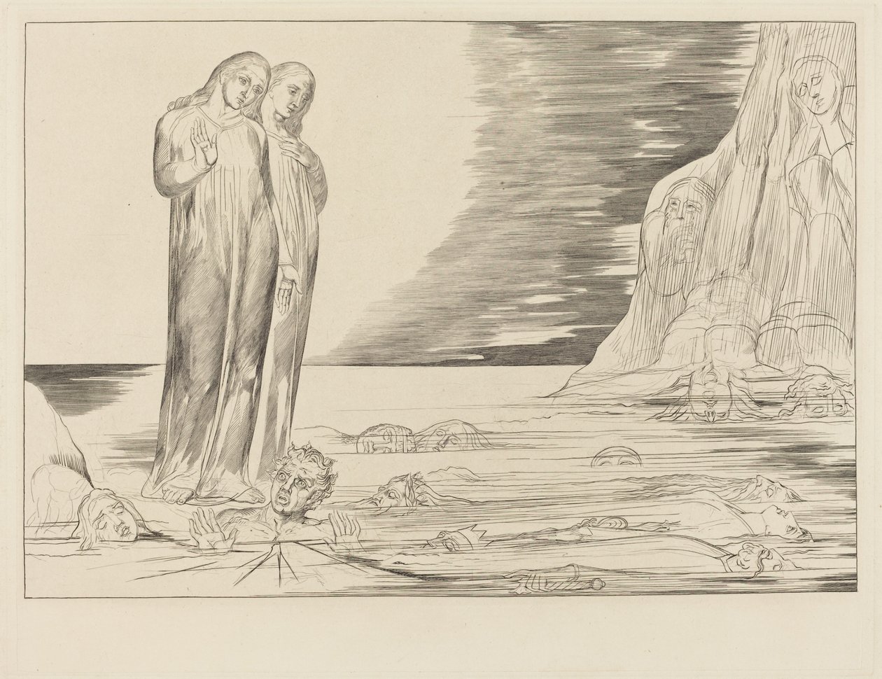 Il cerchio dei traditori; il piede di Dante colpisce Bocca degli Abbate da William Blake