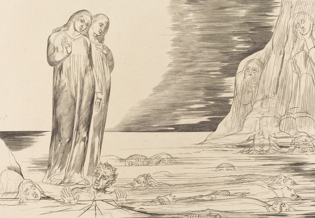 Il cerchio dei traditori, il piede di Dante colpisce Bocca degli Abbate da William Blake