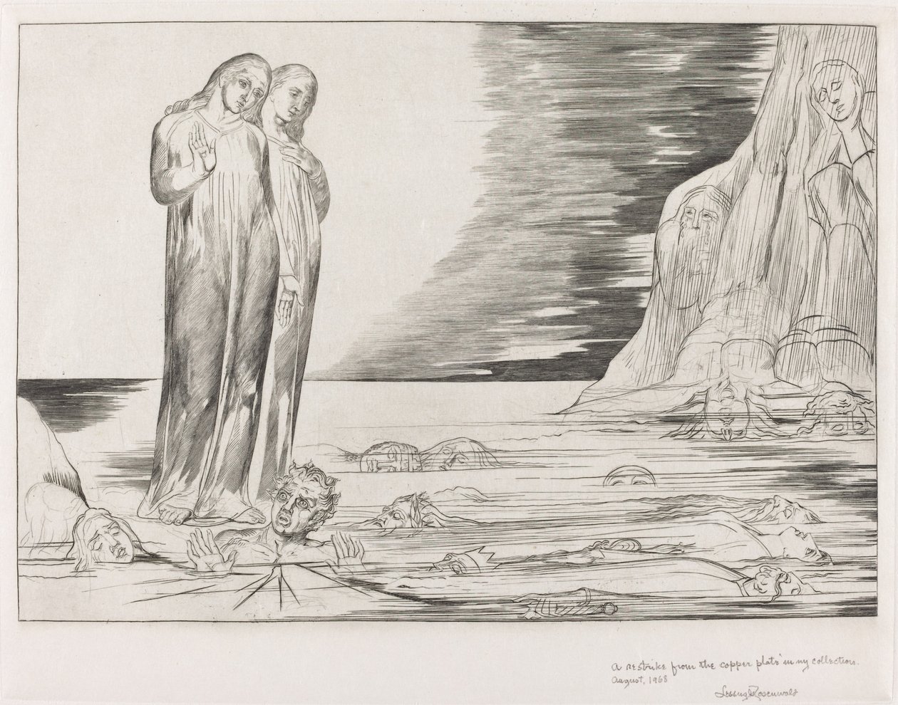 Il cerchio dei traditori, il piede di Dante che colpisce Bocca degli Abbate, 1827 da William Blake