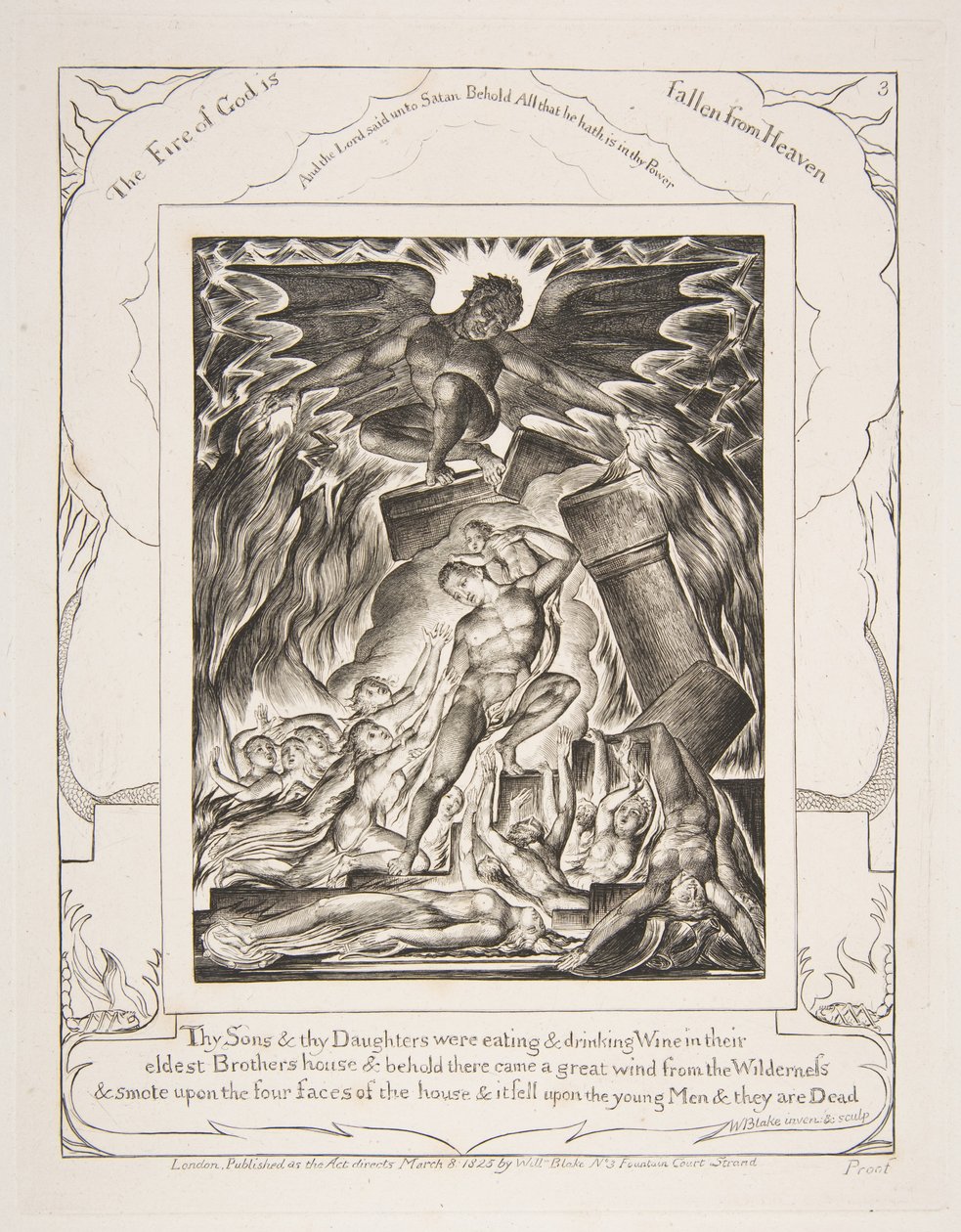 La distruzione dei figli di Giobbe, dalle Illustrazioni del Libro di Giobbe da William Blake
