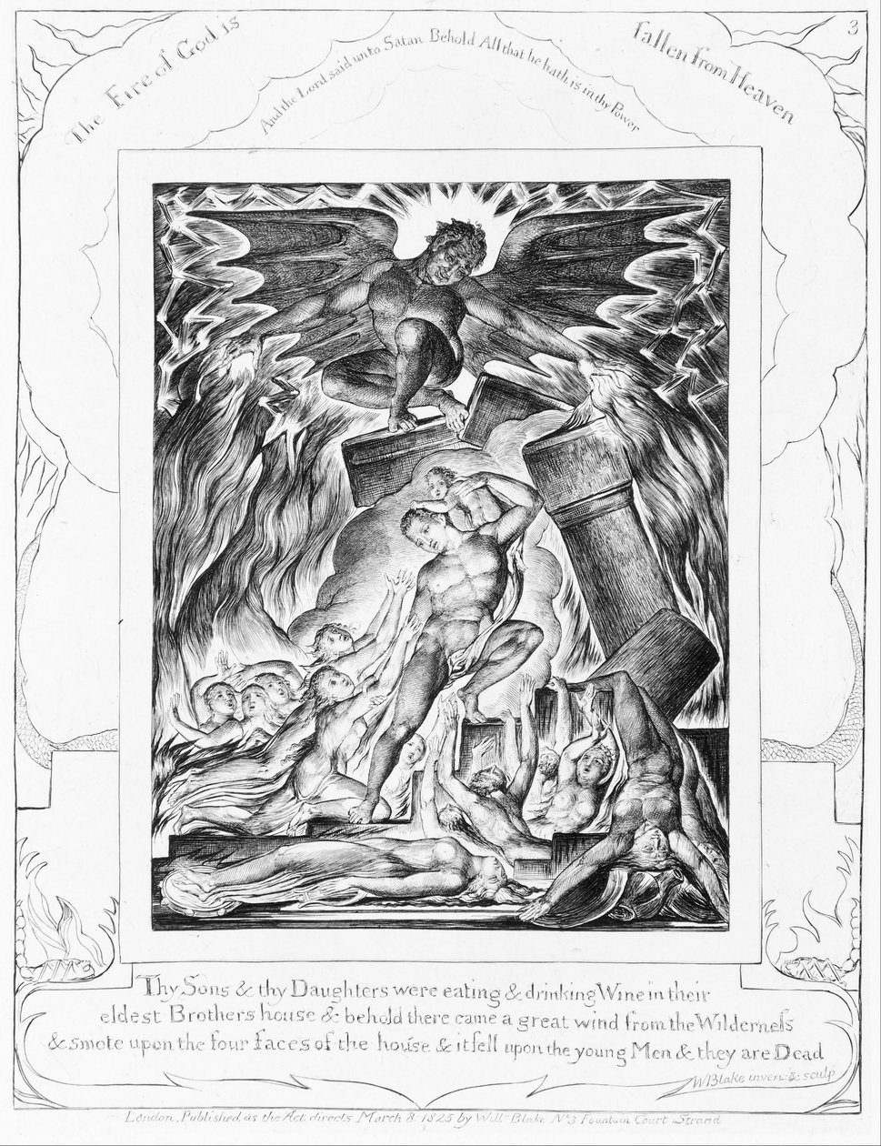 La distruzione dei figli di Giobbe, tavola 3 da “Illustrazioni del Libro di Giobbe” da William Blake