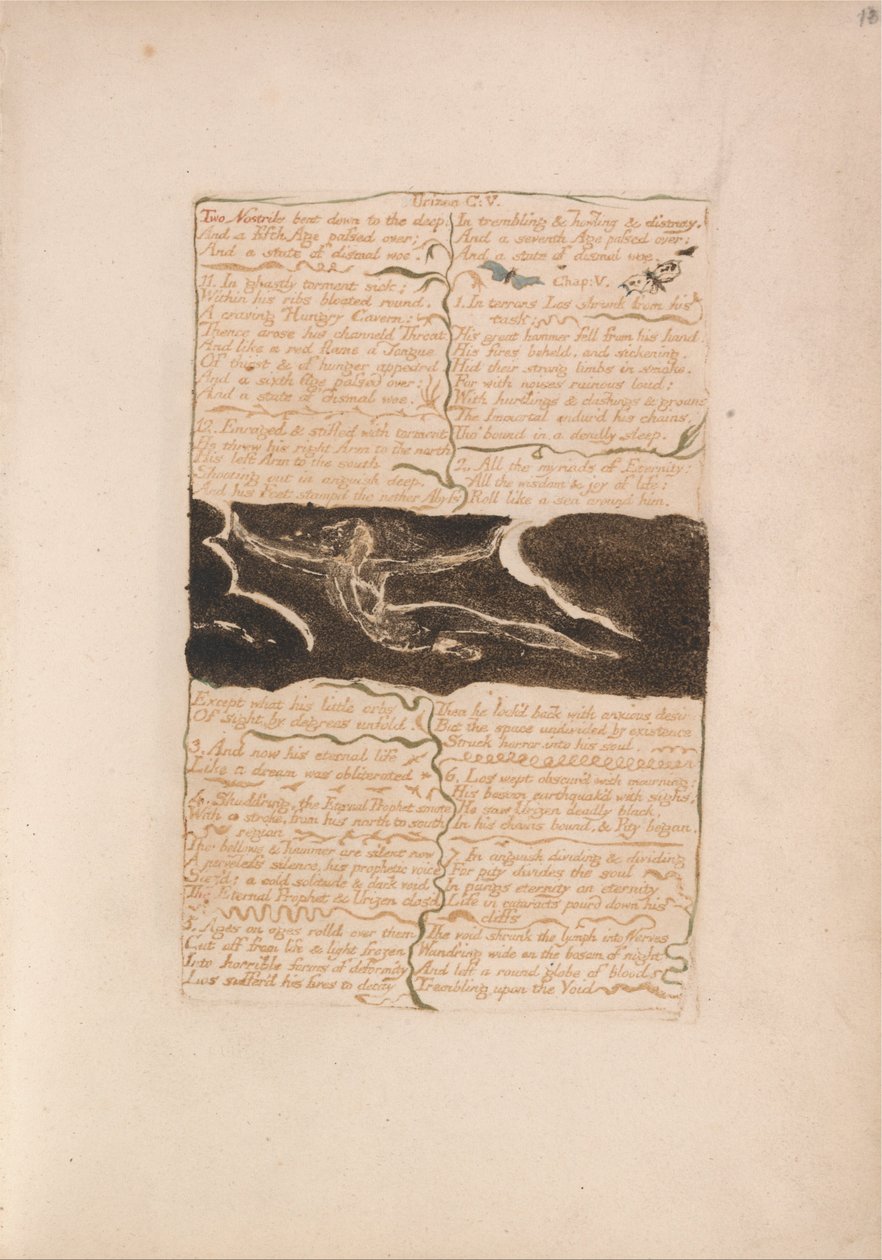Il Primo Libro di Urizen, Tavola 16, Due narici piegate verso il profondo.... (Bentley 13) da William Blake