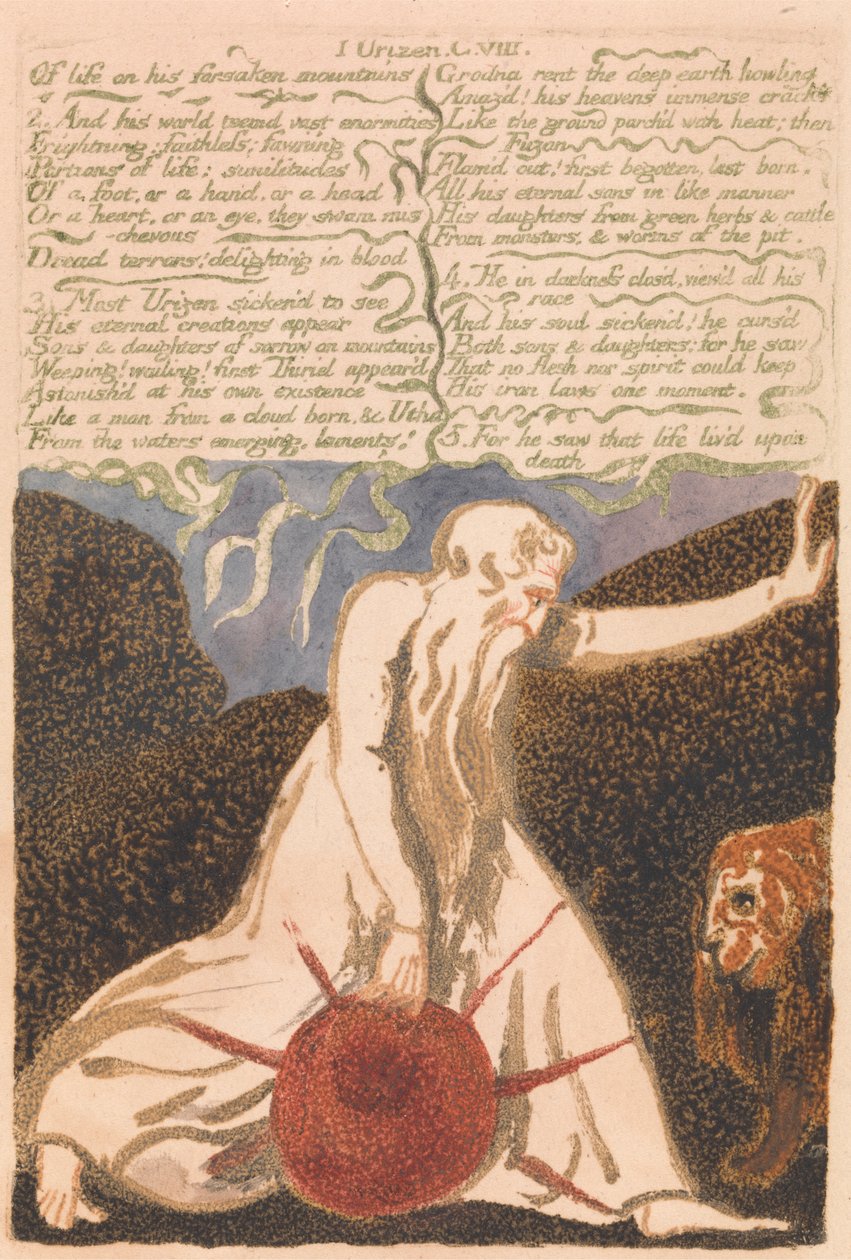 Il primo libro di Urizen, tavola 20, "Delle montagne abbandonate dalla vita..." (Bentley 23) da William Blake