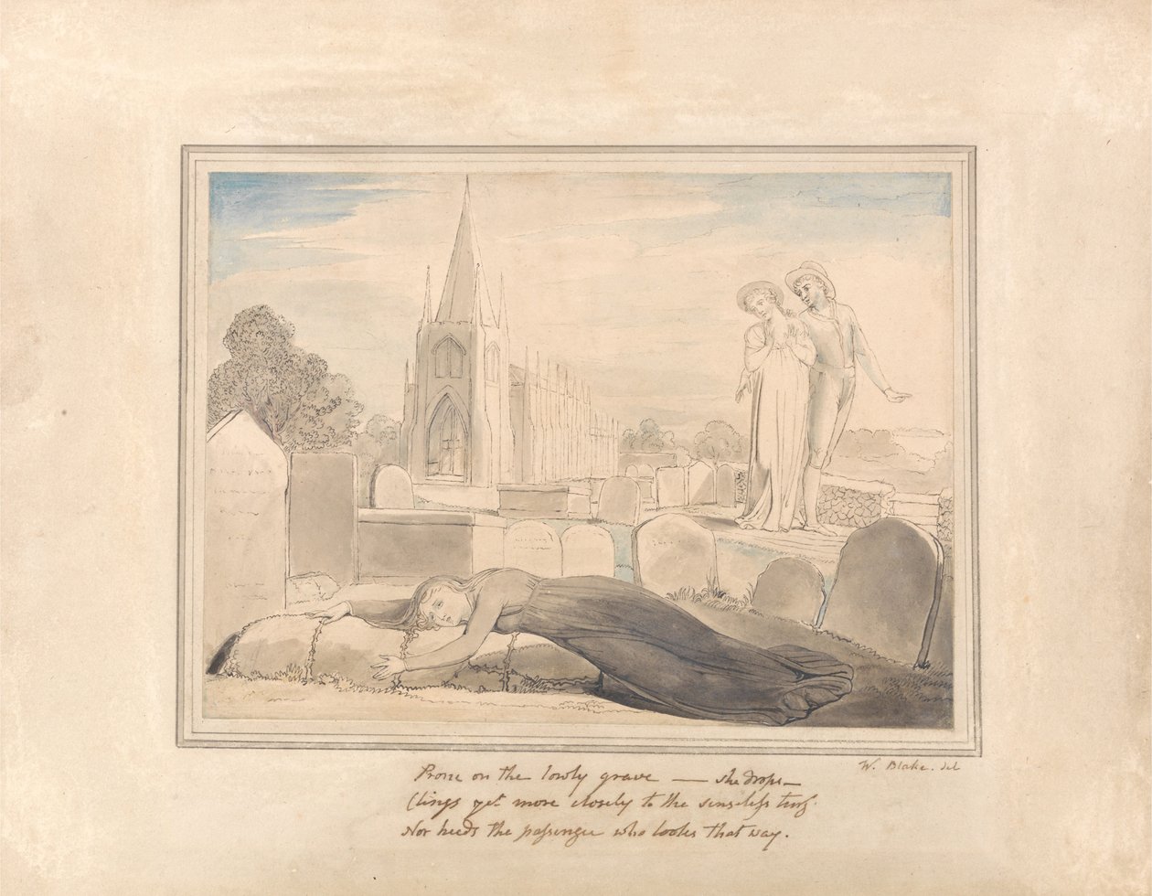 La vedova che abbraccia la tomba del marito da William Blake