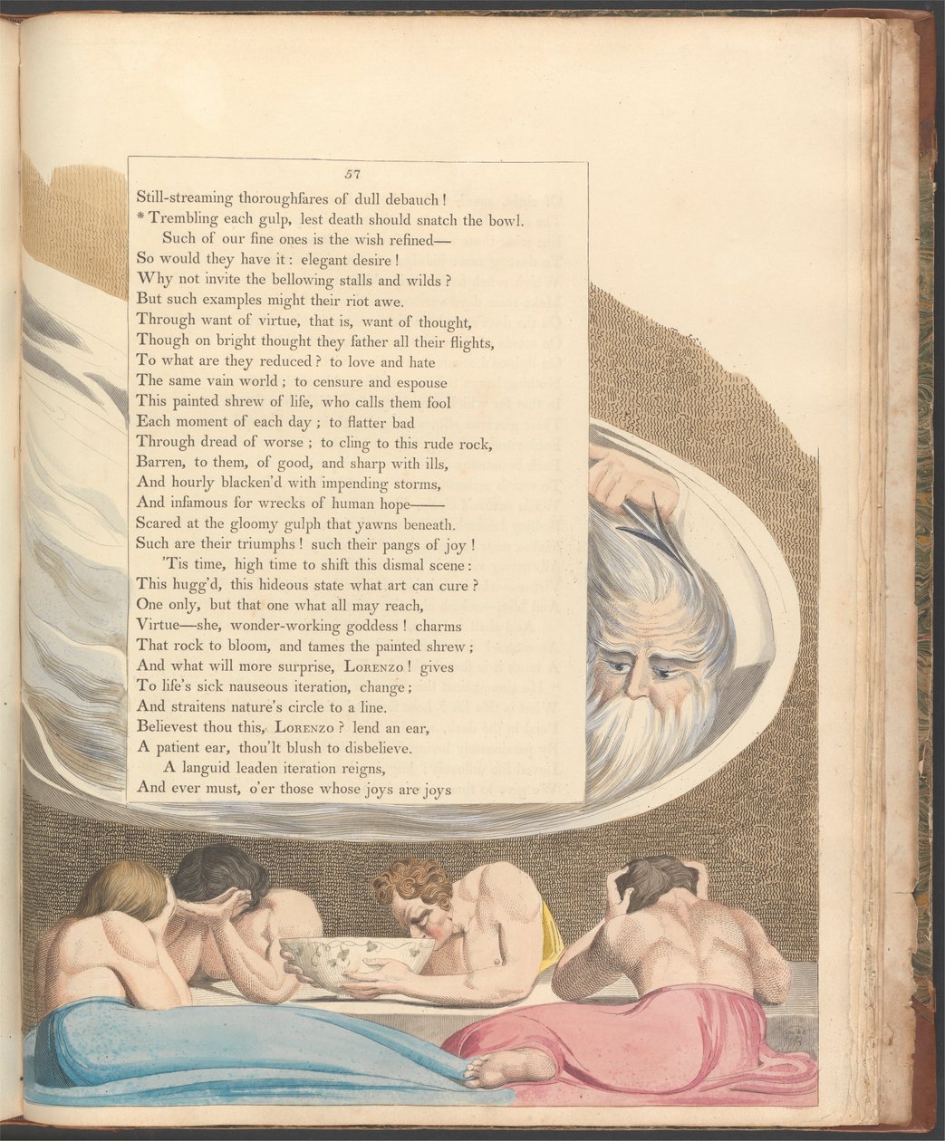 Pensieri notturni di Young, pagina 57, "Tremando ogni sorso, temendo che la morte strappi la ciotola" da William Blake