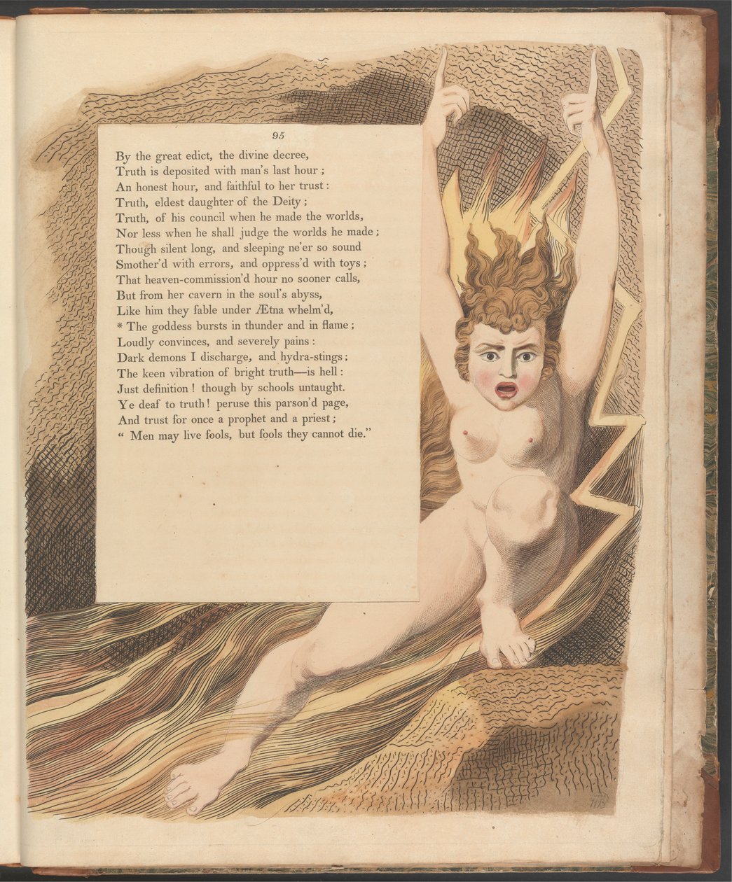 Pensieri notturni di Young, Pagina 95, "La dea esplode in tuono e fiamme" da William Blake