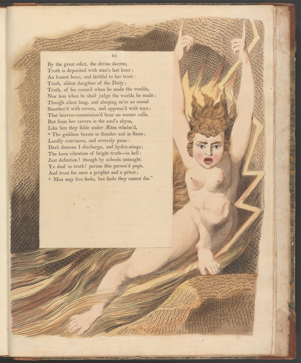 Pensieri Notturni di Young, Pagina 95, La dea esplode in tuono e fiamme da William Blake