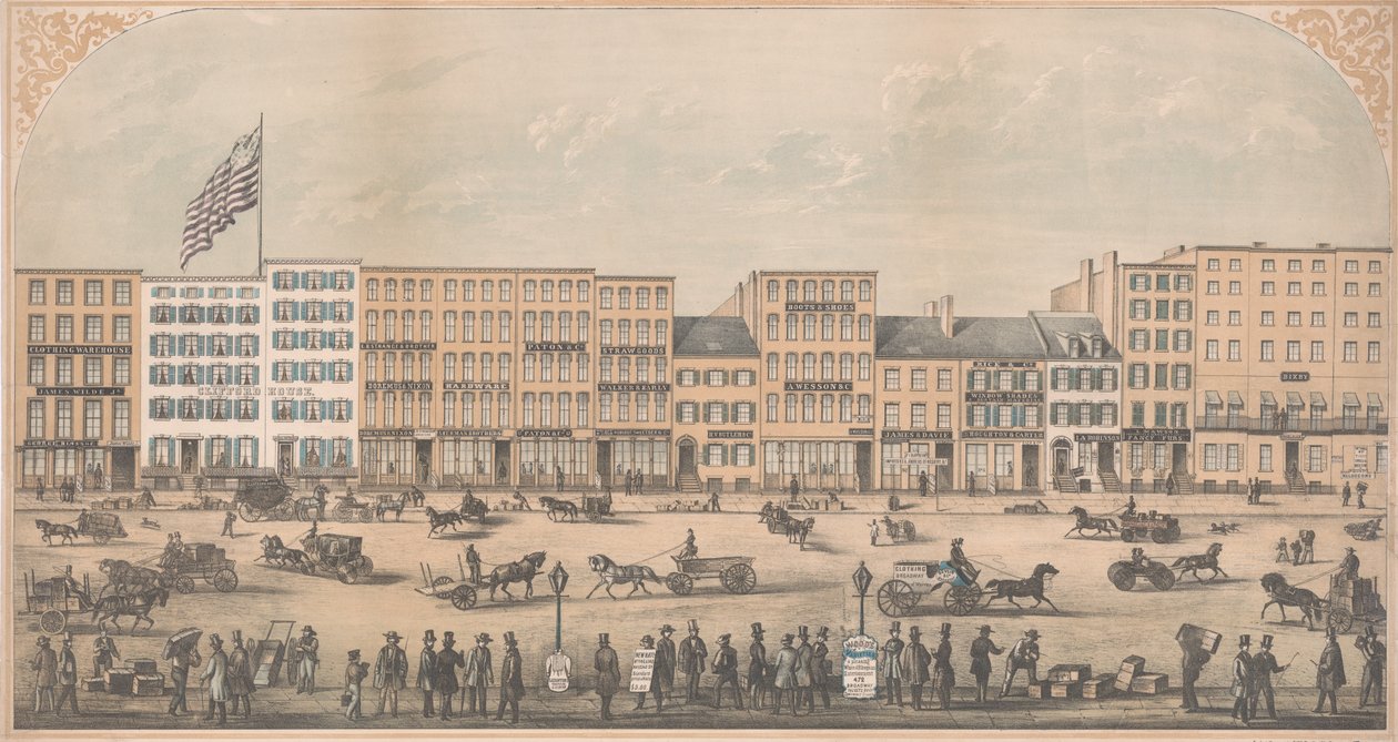 Vista di Park Place, New York, da Broadway a Church Street, lato nord, A.D. 1854 da William Boell