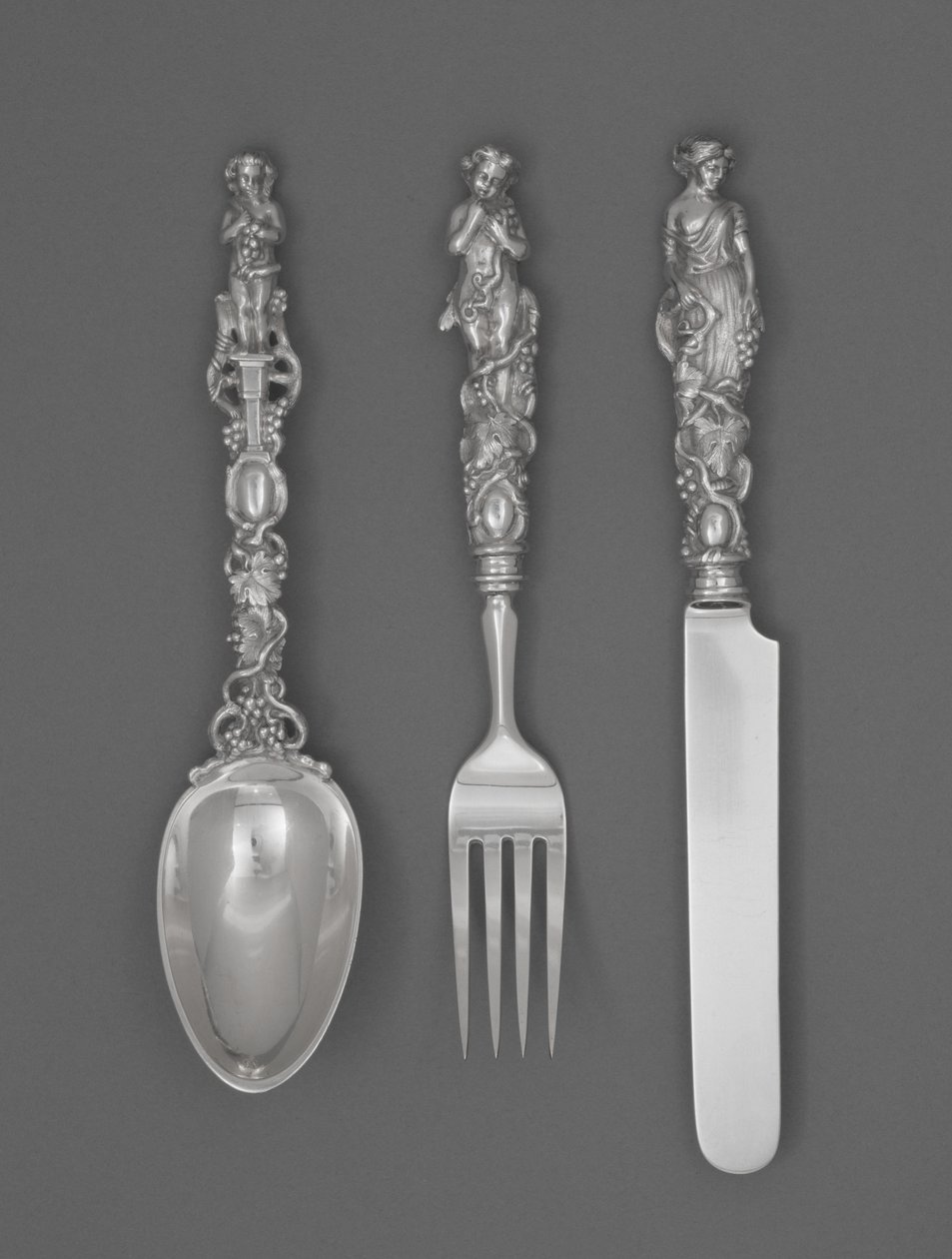 Set di posate per bambini (coltello, forchetta e cucchiaio), c. 1865-1874 da William Bogert