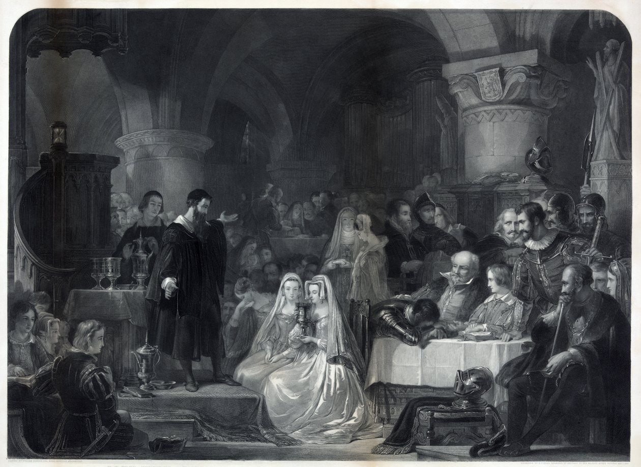 John Knox che amministra la prima comunione protestante, pub. 1849 da William Bonner