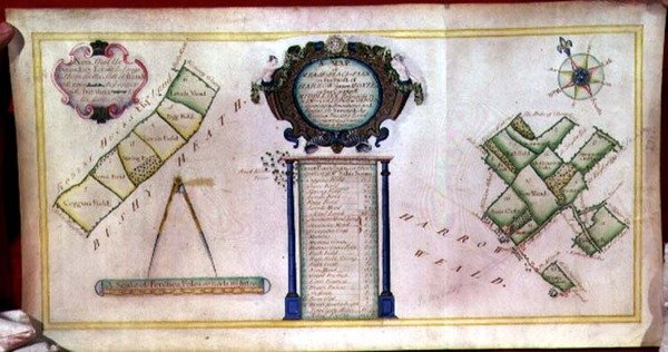 Archivio 2420 Mappa di Mease Place Farm nella parrocchia di Harrow, appartenente al New College, Oxford da William Brasier
