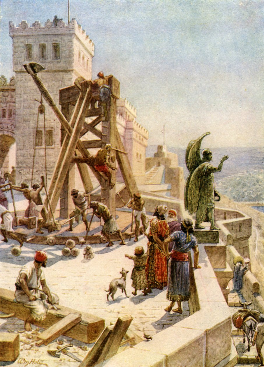Uzzia erige macchine da guerra sulle mura da William Brassey Hole