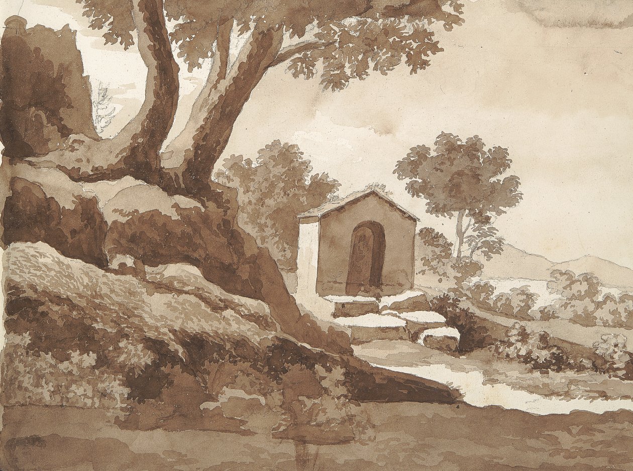 Verso: Edificio in un ambiente rurale da William Brockedon