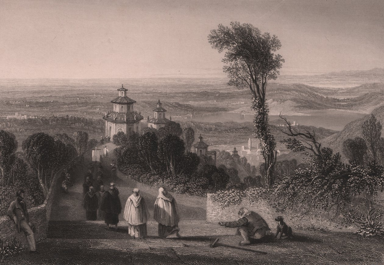 Vista dal Sacro Monte a Varese, Lombardia, Italia, incisione su acciaio di T Willmore da un disegno di William Brockedon da William Brockedon