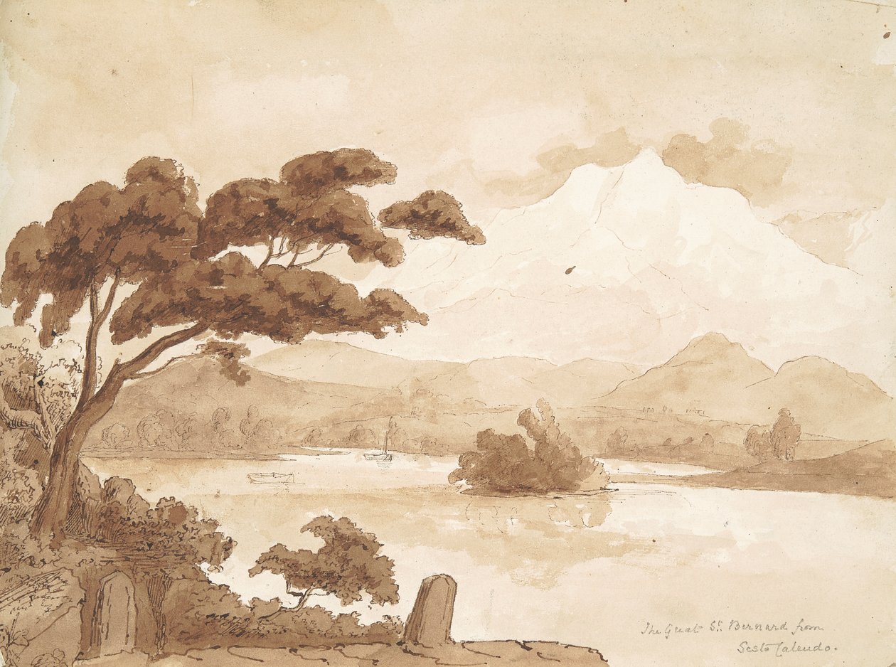 recto: Scena di paesaggio con lago e montagne da William Brockedon