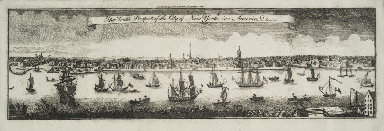 La prospettiva sud della città di New York, in Nord America, 1761 da William Burgis