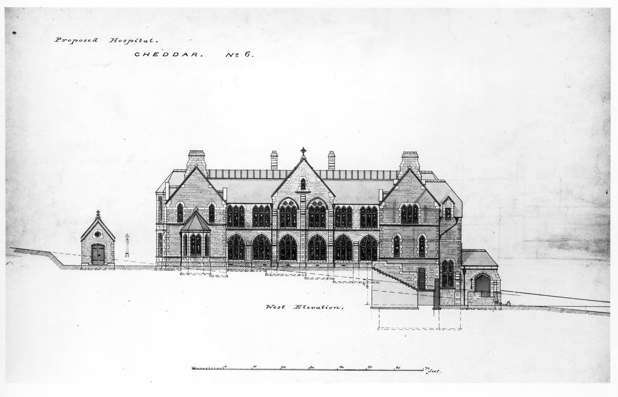 Elevazione Ovest - Casa di San Michele, Cheddar, prima del 1878 da William Butterfield