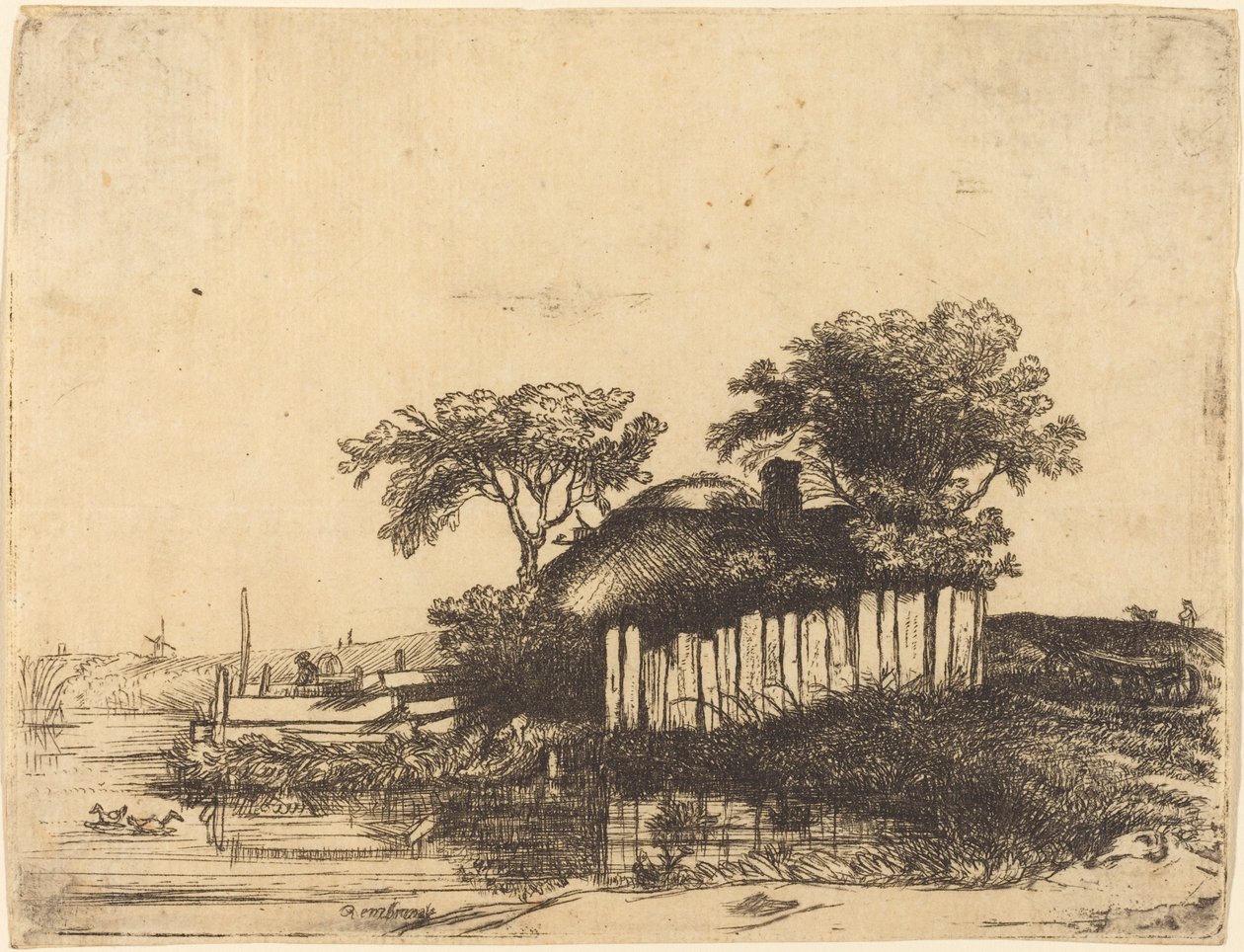 Cottage con staccionata bianca da William Byron after Rembrandt van Rijn