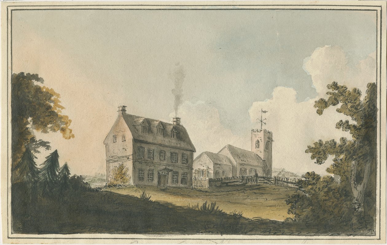 Chiesa di Edingale: acquerello, c.1790 da William Carter