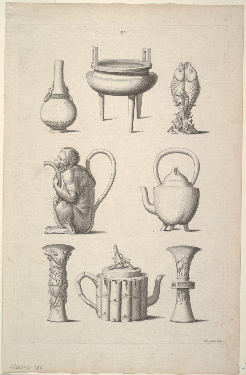 Progetti per Stoviglie, Tavola XV di Progetti di Edifici Cinesi, Mobili, Vestiti, Macchine e Utensili da William Chambers