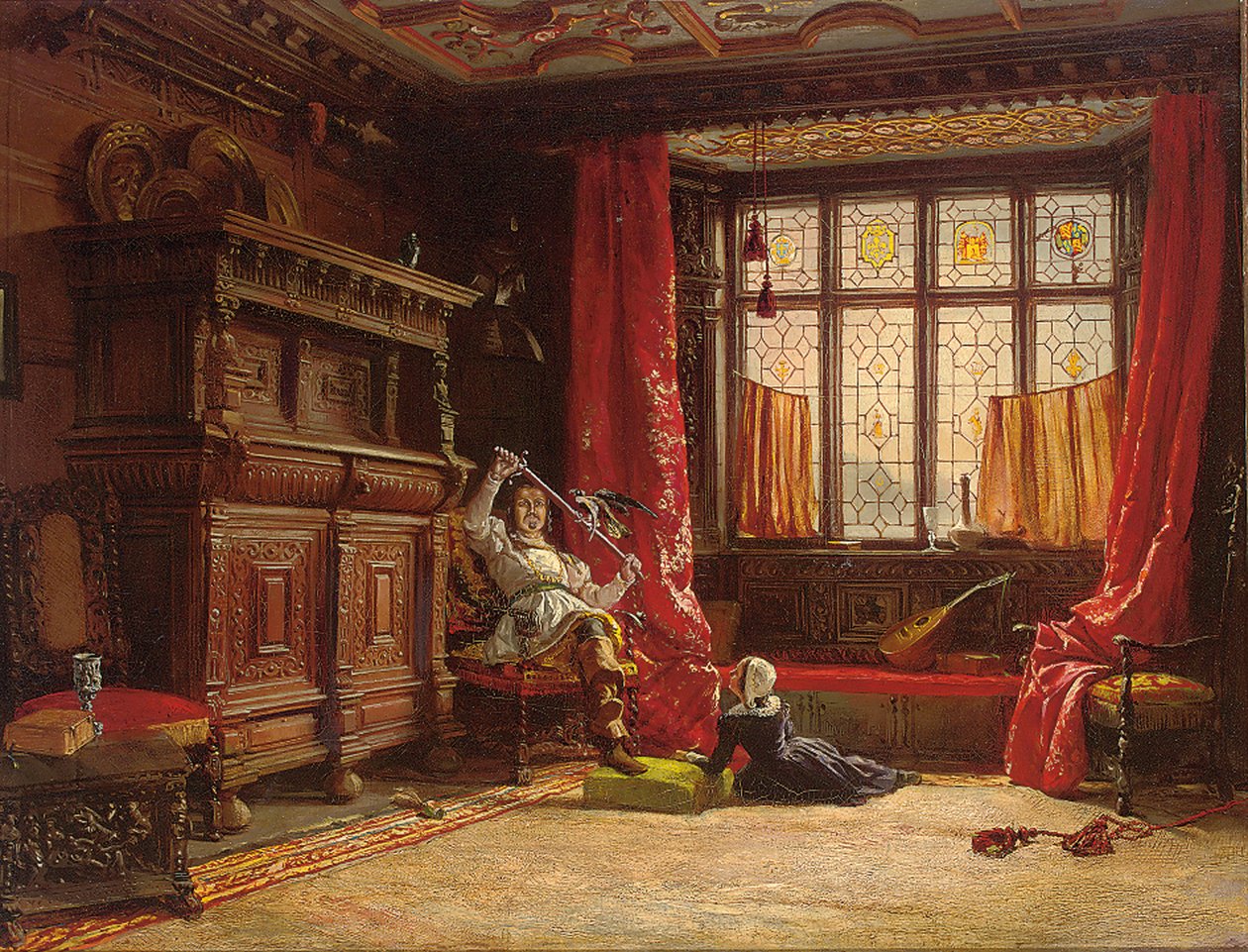 Un cavaliere in un interno oscurato, un uccello sulla sua spada da William Collingwood