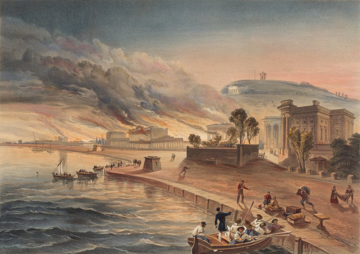 Incendio degli edifici governativi a Kertch. 9 giugno 1855 da William Crimea Simpson
