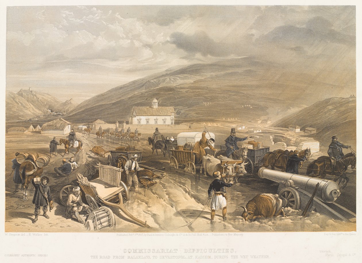 Difficoltà del Commissariato La strada da Balaklava a Sebastopoli, a Kadikoi, durante il maltempo, circa 1854 da William Crimea Simpson