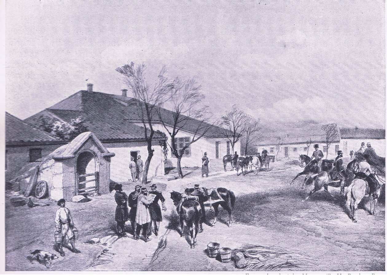 Quartier generale di Lord Raglan a Khutor-Karagatch, illustrazione da British Battles on Land and Sea, 1915 da William Crimea Simpson